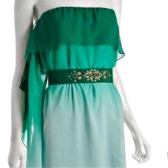 Bcbgmaxazria SILK  STRAPLESS CASCADING OMBRE CHIFFON BELT MAXI GOWN DRESS - Picture 3 of 12